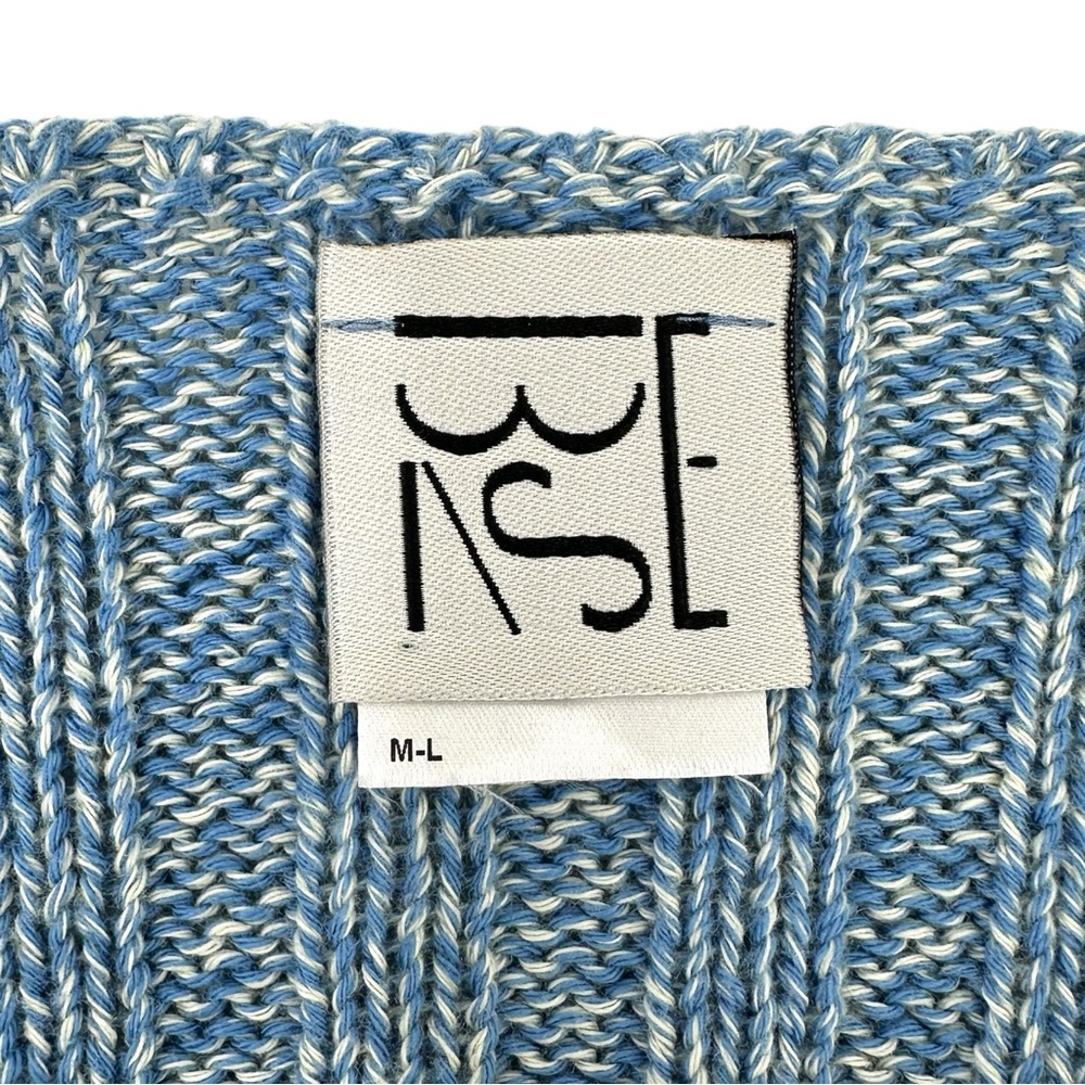 Baserange Macau Sweater Blue Melange Ribbed Boat Neck Crop Long Sleeve Knit Top - Picture 7 of 10